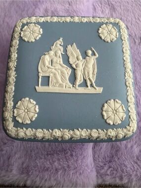 Preloved: Blue Jasperware Style Trinket Box with White Relief